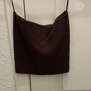 La Hearts Ribbed Brown Crop Top